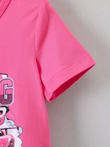 SHEIN Cô Gái Trẻ Hoa hồng Đỏ  In xe hơi và chữ cái Giải trí Đơn giản Mát mẻ Áo thun Cho mùa hè - Màu Hồng Tươi - Xem 6