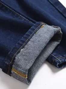 Men Ripped Frayed Cat Scratch Skinny Jeans - Dark Wash - View 3