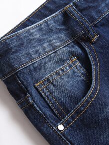 Men Ripped Frayed Cat Scratch Skinny Jeans - Dark Wash - View 4