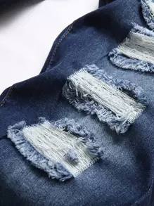 Men Ripped Frayed Cat Scratch Skinny Jeans - Dark Wash - View 5