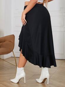 Eilly Bazar Váy Plus Size Bất đối xứng Viên lá sen màu trơn Thanh lịch - màu đen - Xem 2