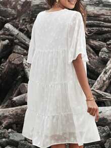 BTFBM Vestido smock con estampado de estrella bajo con fruncido - Blanco - Ver 2