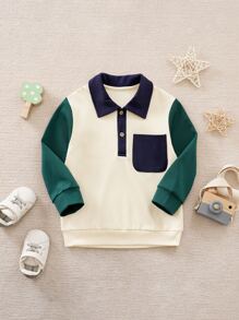 Yierying Baby Boy Color Block Patched Pocket Sweatshirt - Beige - View 1
