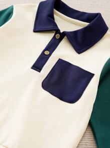 Yierying Baby Boy Color Block Patched Pocket Sweatshirt - Beige - View 3