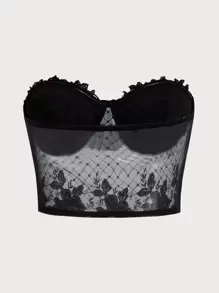 ROMWE Goth Top bandeau con bordado floral de malla - Azul - Ver 2