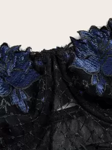 ROMWE Goth Top bandeau con bordado floral de malla - Azul - Ver 3