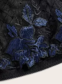 ROMWE Goth Top bandeau con bordado floral de malla - Azul - Ver 4