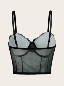 ROMWE Goth Áo khoác và áo lót dành cho xe tăng nữ Nơ Bướm Tương phản ren Hoa Gợi cảm - màu xanh lá - Xem 2