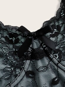 ROMWE Goth Áo khoác và áo lót dành cho xe tăng nữ Nơ Bướm Tương phản ren Hoa Gợi cảm - màu xanh lá - Xem 3