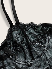 ROMWE Goth Áo khoác và áo lót dành cho xe tăng nữ Nơ Bướm Tương phản ren Hoa Gợi cảm - màu xanh lá - Xem 4