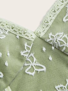 ROMWE Fairycore Áo khoác và áo lót dành cho xe tăng nữ Tương phản ren Loại bướm Thanh lịch - Màu xanh Ô liu - Xem 4