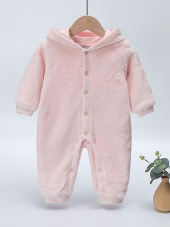 YINGZIFANG 嬰兒前紐扣連帽絨毛連身褲