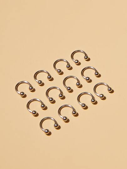 12 pièces Anneau Pour Nez Simple En Acier Inoxydable Pour Femme , Parfait Pour Nuit Marché , Fête , Rassemblement , Festival , Et Cadeau D'Anniversaire
