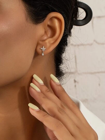 1入組方晶鋯石裝飾耳釘銅首飾類