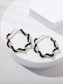 Hoa tai vòng cườm - màu đen - Xem 2