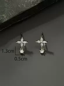 1入組方晶鋯石裝飾耳釘銅首飾類 - 銀色 - 查看 3
