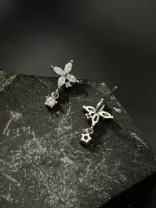 1入組方晶鋯石裝飾耳釘銅首飾類 - 銀色 - 查看 4