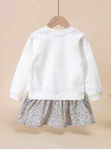 Niñas Vestido 2 en 1 con estampado floral y letra bajo con fruncido - Blanco - Ver 2