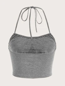 SHEIN EZwear Plus Star Print Crop Halter Top - Light Grey - View 2