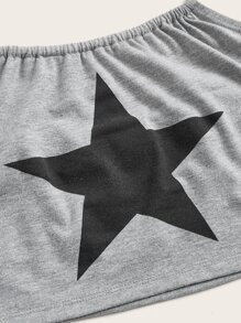 SHEIN EZwear Plus Star Print Crop Halter Top - Light Grey - View 3