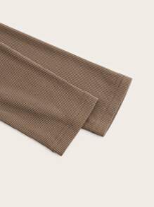 ROMWE 素色褶邊羅紋T恤 - 摩卡棕 - 查看 4
