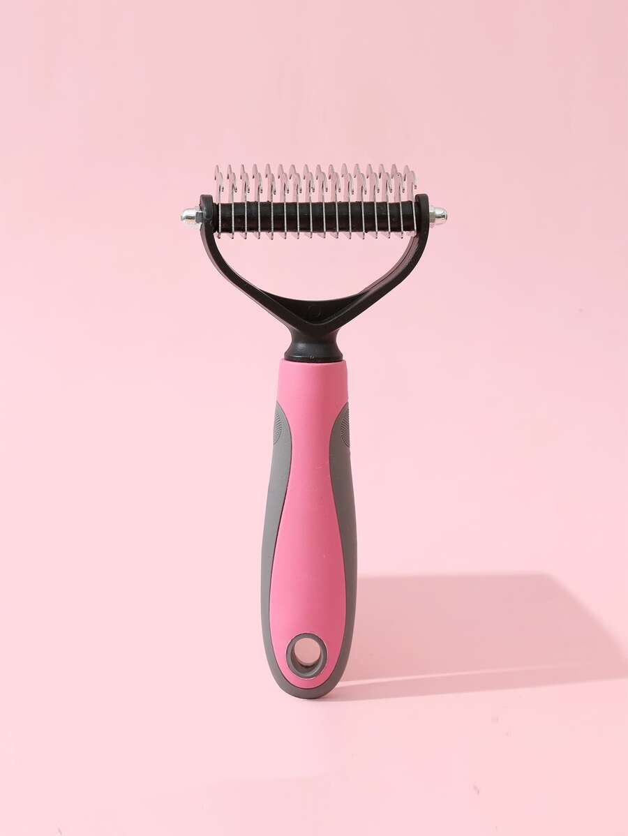1pc Dog Hair Removal Double-sided Grooming Comb For Dog & Cat, Double-sided Pets Hair Remover, Undercoat Rake Pet Grooming Tool - Pink - View 1