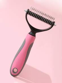 1pc Dog Hair Removal Double-sided Grooming Comb For Dog & Cat, Double-sided Pets Hair Remover, Undercoat Rake Pet Grooming Tool - Pink - View 2