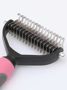 1pc Dog Hair Removal Double-sided Grooming Comb For Dog & Cat, Double-sided Pets Hair Remover, Undercoat Rake Pet Grooming Tool - Pink - View 3