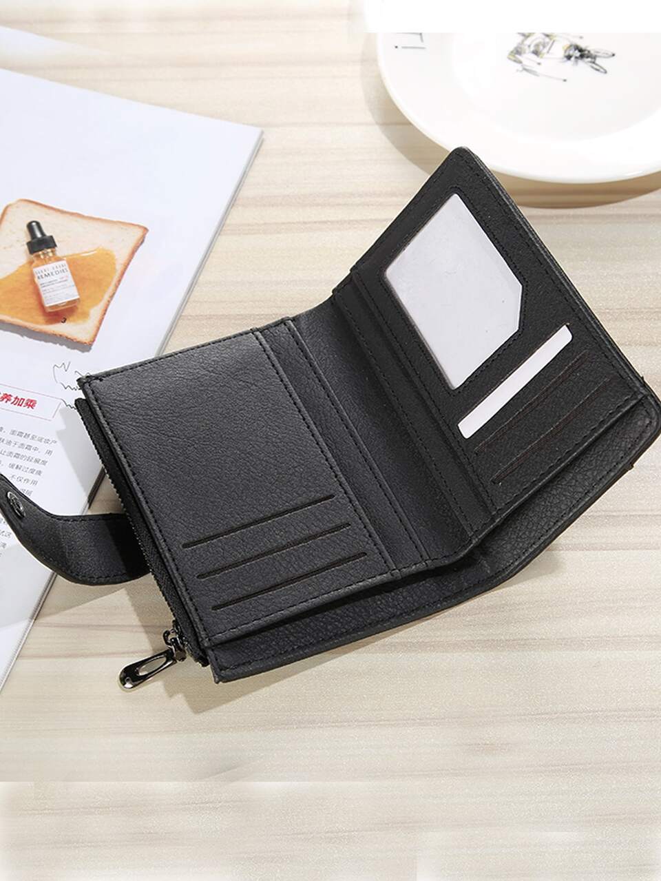 Vintage Women's Short Multi-Card Black Coin With Buckle & Rivets Gift Bag Present For Men Wallet Purse Wallet Small Wallet Men Wallet Leather