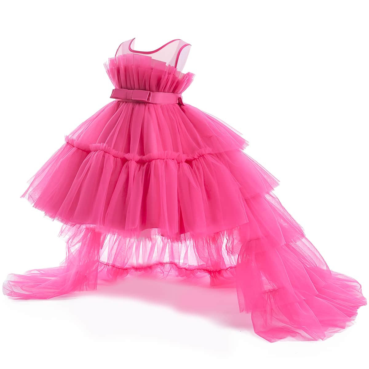 Vestido elegante para niñas con corbata de moño, falda de tul, adecuado para fiesta de cumpleaños, boda, sin diadema