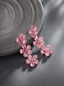 Hoa tai thả hoa rhinestone - Hồng - Xem 2
