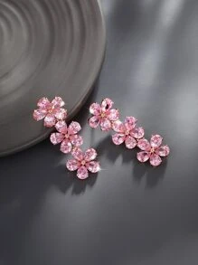 Hoa tai thả hoa rhinestone - Hồng - Xem 3