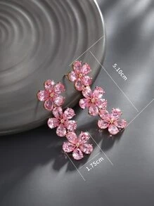 Hoa tai thả hoa rhinestone - Hồng - Xem 4