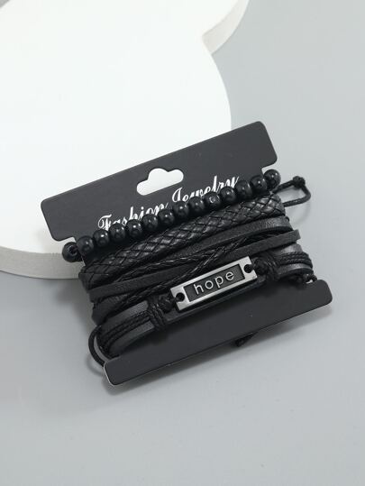À La Mode Et Populaire 4 pièces Homme À Lettres rectangle Décor Bracelet en PU Pour Bijou Cadeau Et Pour A Élégant Look