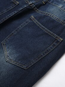 Men Ripped Frayed Cat Scratch Skinny Jeans - Dark Wash - View 5