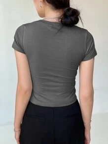 DAZY 星星印花短款T恤 - 深灰色 - 查看 2