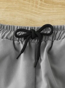 Boys Patched Detail Flap Pocket Side Drawstring Waist Cargo Trousers - Grey - View 4