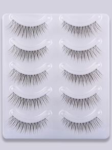 5 pares de pestañas postizas de imitación de tallo natural y transparente, adecuadas para el look de maquillaje simple de las adolescentes - Negro - Ver 1