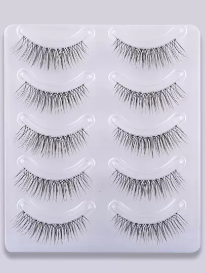 5对自然透明茎仿手工种植卡通假睫毛，适合少女简约妆容