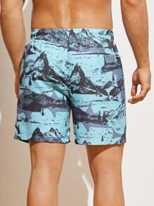 Manfinity Swimmode 男士圖案印花腰部抽繩泳褲 - 彩色 - 查看 2