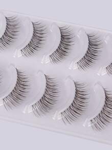 5 pares de pestañas postizas de imitación de tallo natural y transparente, adecuadas para el look de maquillaje simple de las adolescentes - Negro - Ver 5