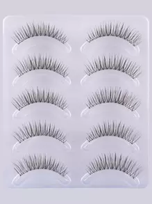 5 pares de pestañas postizas de imitación de tallo natural y transparente, adecuadas para el look de maquillaje simple de las adolescentes - Negro - Ver 6