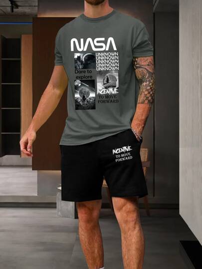 Guys Astronaut & Slogan Graphic Tee & Shorts