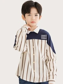 Chicos Sudadera con estampado de rayas y letra de color combinado - Multicolor - Ver 1