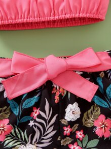 Toddler Girls Cold Shoulder Top & Floral Print Shorts - Multicolor - View 6