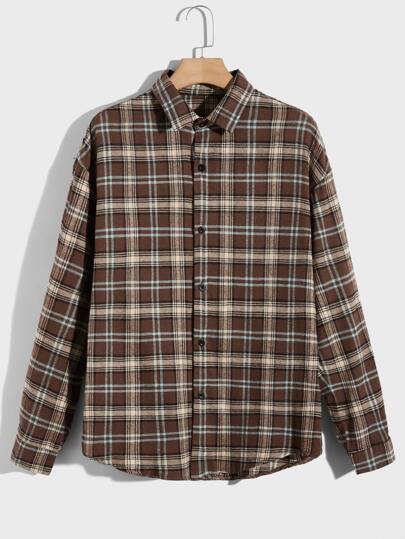 Guys Plaid Print Drop Shoulder Shirt