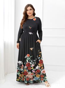 DEARCASE 大碼印花隱藏口袋洋裝 - 黑色 - 查看 1