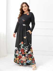 DEARCASE 大碼印花隱藏口袋洋裝 - 黑色 - 查看 3