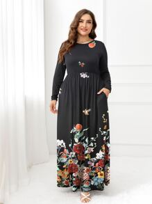 DEARCASE 大碼印花隱藏口袋洋裝 - 黑色 - 查看 4