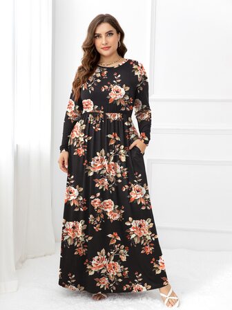 DEARCASE Plus Floral Print Hidden Pocket Dress